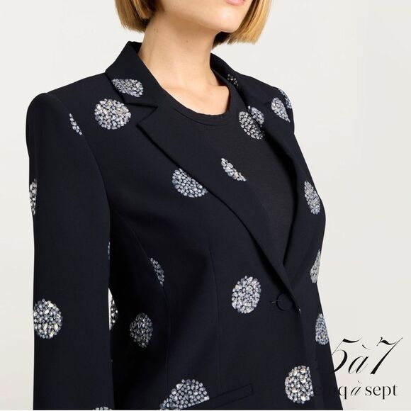 Cinq à Sept **NWT** Crystal Dot 'Karlie' Blazer in Black with Silver Rhinestones - Picture 9 of 16